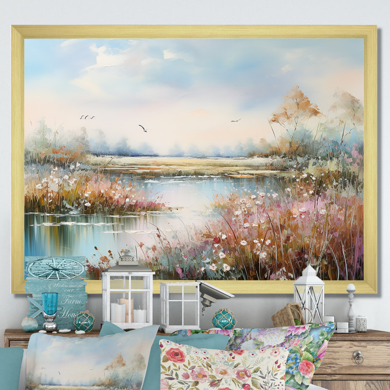 «Flower Meadow Charm» sur impression sur toile, Cadre doré simple, H 24 po x l 32 po x P 1 po