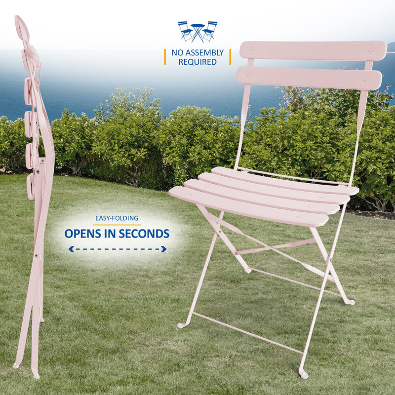 SUNMER 3-Piece Bistro Set with Foldable Table and Chairs, Frosty Pink