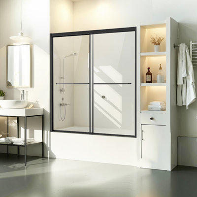 Porte de douche pour baignoire l 50-60 po. X H 60 po. Porte de baignoire semi-encadrée noire