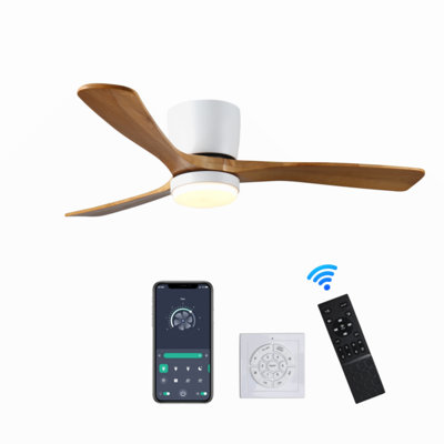 Ventilateurs de plafond en bois de 42 pouces avec lumières et télécommande, ventilateur de plafond encastré moderne à profil bas avec éclairage, 6 vitesses, moteur à courant continu réversible, pour chambre / extérieur / maison de campagne / pati