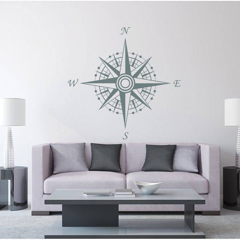 Décalcomanie murale autocollante compass, Gris