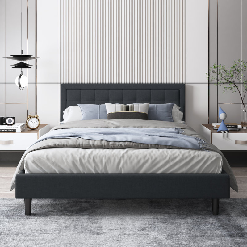 Anghelina Upholstered Platform Bed, Queen, Beige