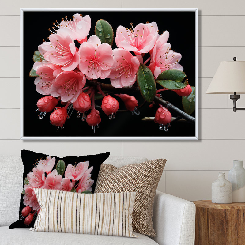 Cascade de fleurs roses suspendues - Fuschia, Cadre flottant brun, H 12 po x l 20 po x P 1 po