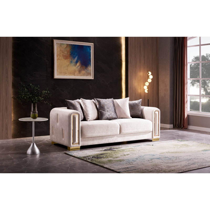 Canapé en velours de 91 po Foehr, Velours beige