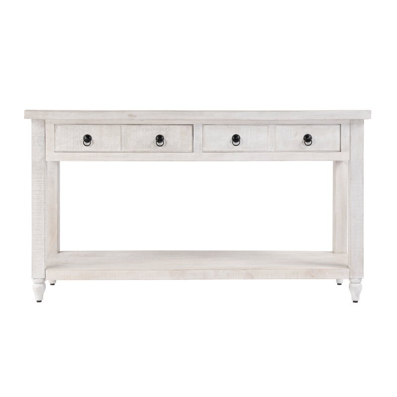 Console rectangulaire à 2 tiroirs en bois massif l 54 po avec tablette inférieure ouverte Arnissa