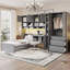 Wooden Twin Size Platform Bed With Desk, Wardrobe, Cabinets, Drawers, And Shelves, White-641343273