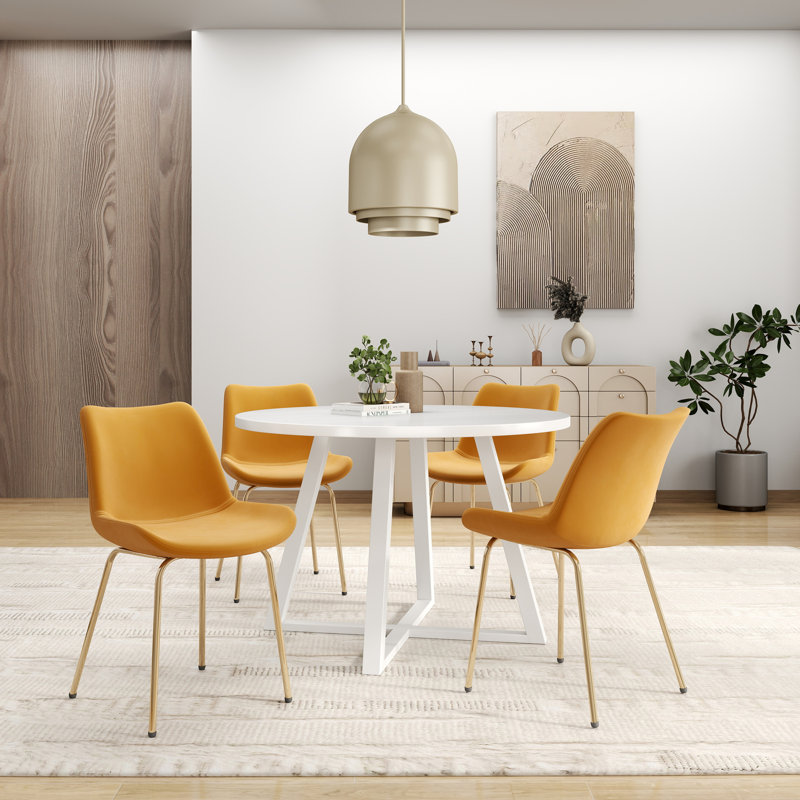 Ensemble de salle à manger 5 pièces avec table à tréteaux et 4 chaises d'appoint, Or, 5 pièces: table, 4 chaises