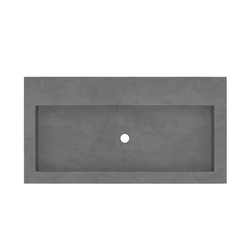 NativeStone Handcrafted Concrete 36" Trough Bathroom Sink, No Hole, Slate
