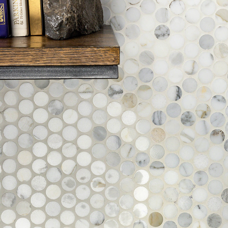 Carreau de mosaïque rond en marbre 0,75 po x 0,75 po Calacatta