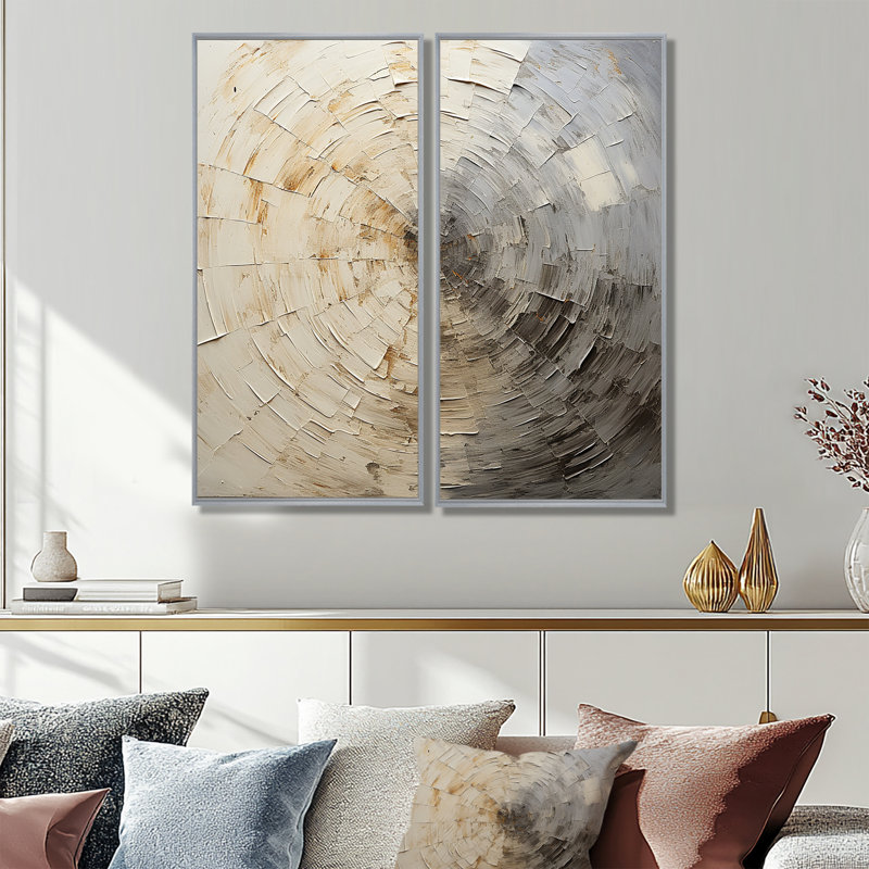 Mouvement méditatif gris et beige - Spirales abstraites, art mural, H 20 po x l 24 po, Argent argent