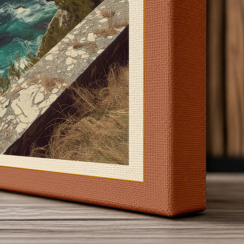 Cliff and Sea Coastal - Wrapped Canvas, 18x12 - 45.7 x 30.5 cm, Terracotta Border