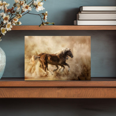 Chevaux majestueux dans la poussière - Paysage équestre abstrait contemporain - Affiche murale nature