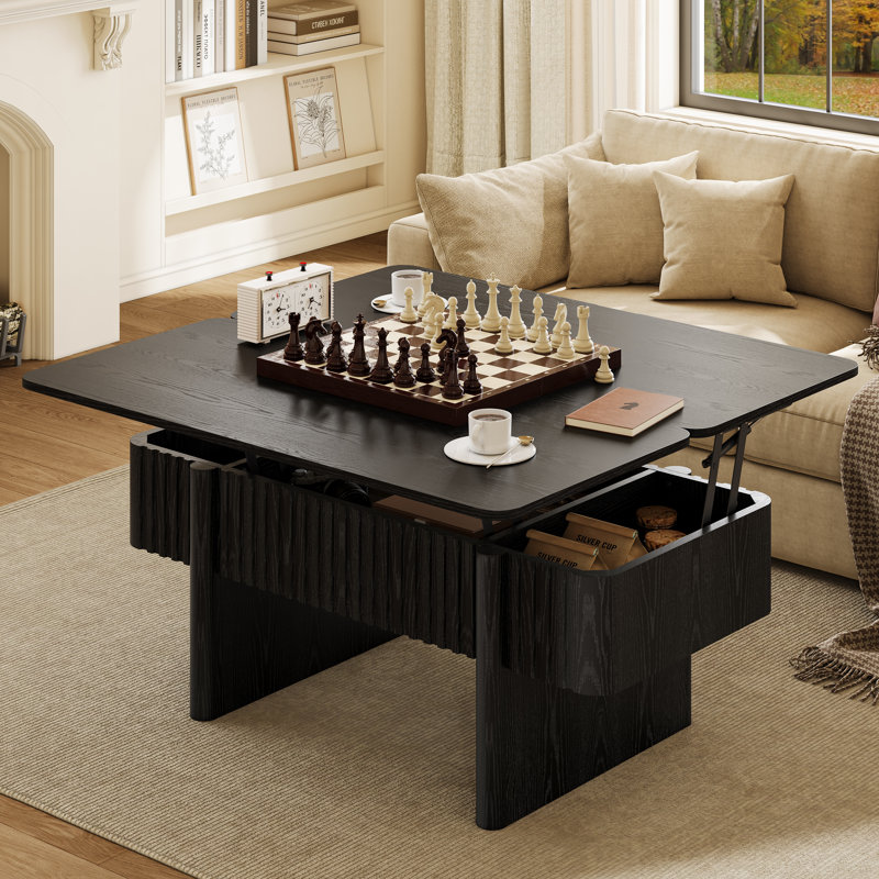 Lift Top Wood Coffee Table with Storage Modern Farmhouse Convertible Living Room Table, Black