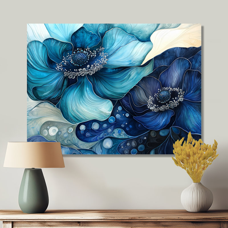 Émeraude sérénade de fleurs d'anémone I - coquelicots en métal, impression traditionnelle, H 12 po x l 20 po x P 0,84 po