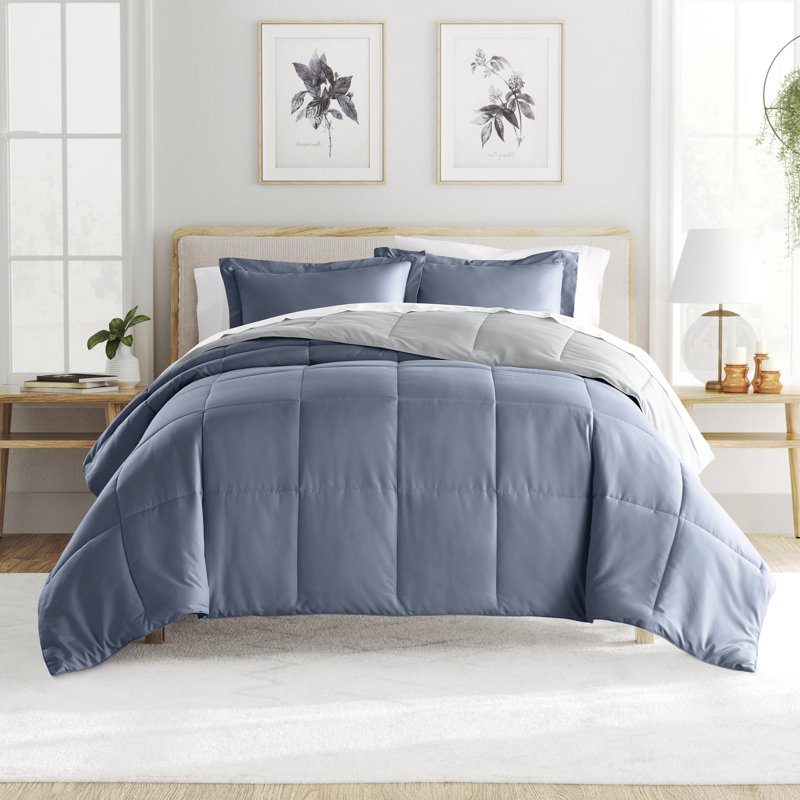 Reversible Down-Alternative Comforter Bedding Set, Twin/TwinXL Comforter + 1 Sham, Stone
