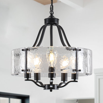 5 - Light 19.69" Dimmable Modern Drum Chandelier With Textured Glass Shade