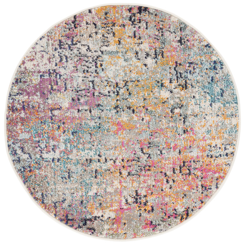 Felty Abstract Gray/Pink Area Rug, Round 3'