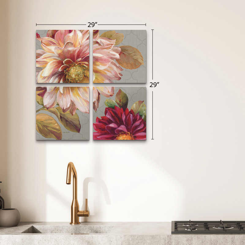 Ensemble de 4 panneaux muraux - Lisa audit «Classically Beautiful III», art mural sur toile pour le salon, la chambre à coucher ou le bureau 