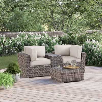 Lazaro Wicker Fully Assembled 2 - Person Seating Group with Sunbrella Cushions
