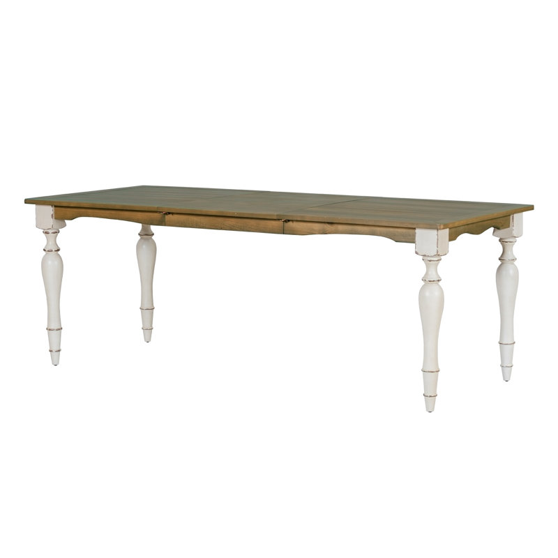 Vintage Traditional Extendable Dining Table Removable Leaf, Brown/White