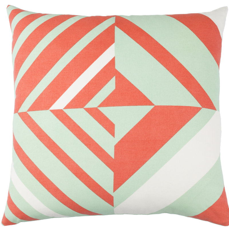 Housse et insert de coussin carré en coton Lina, 18" x 18", Menthe / orange / blanc
