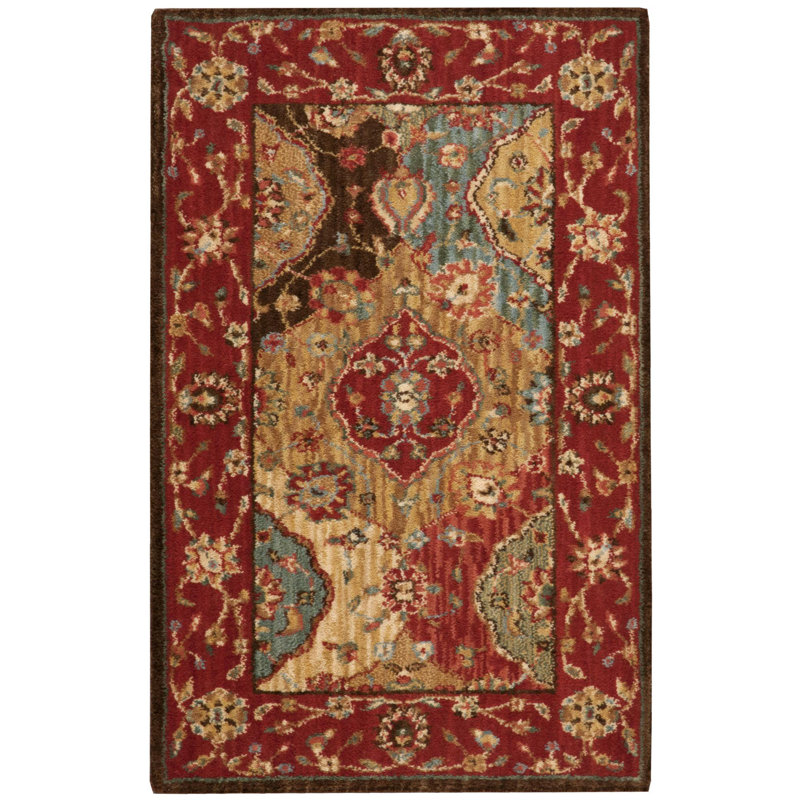 Tapis rouge en laine Neddra, Rectangle 2 pi 6 po x 4 pi 3 po