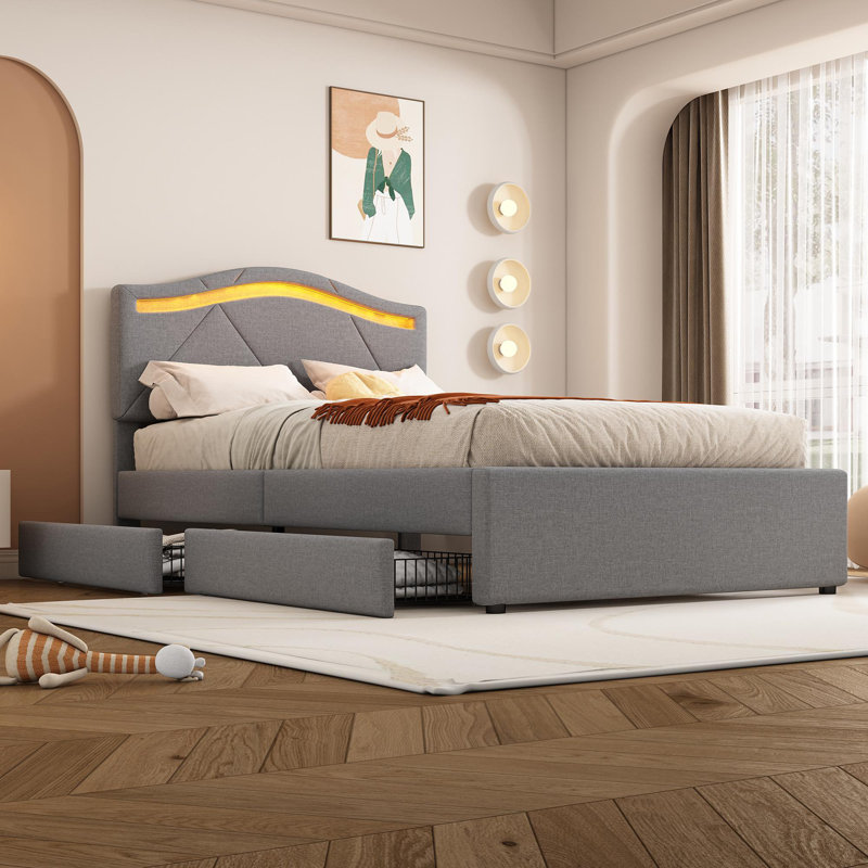 Saniyah Upholstered Storage Bed, Grey