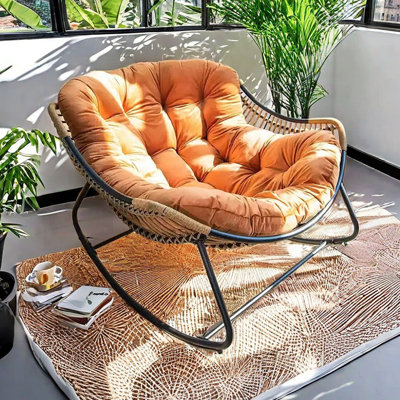 Ergonomic Balcony Rocking Chair with Metal Frame