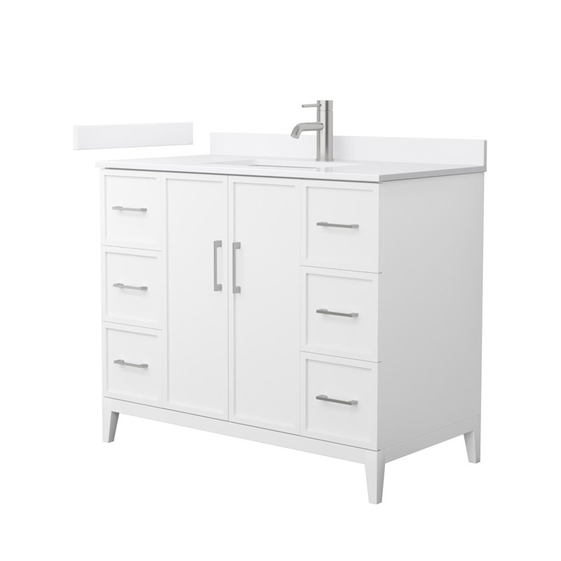Elan 42'' W Vanity, White, Brushed Nickel, Carrara Cultured Marble