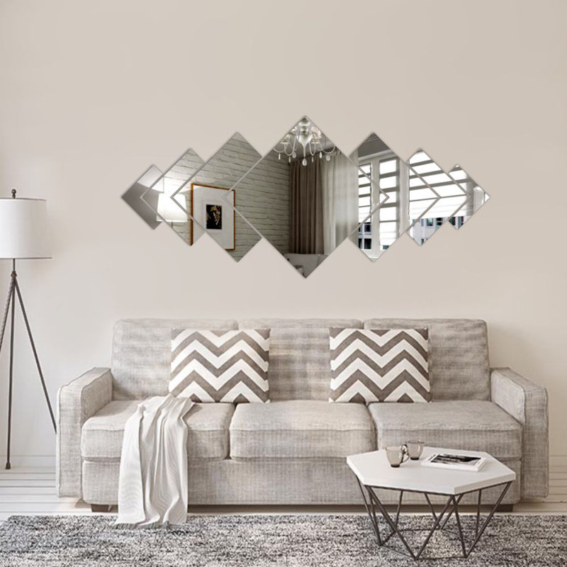 Jazmyne Diamond Wall Mirror, 40cm H x 91cm W, Silver
