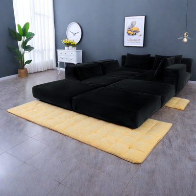 Canapé d'angle moderne en velours côtelé noir de 284 cm (111,8 po) pour la maison