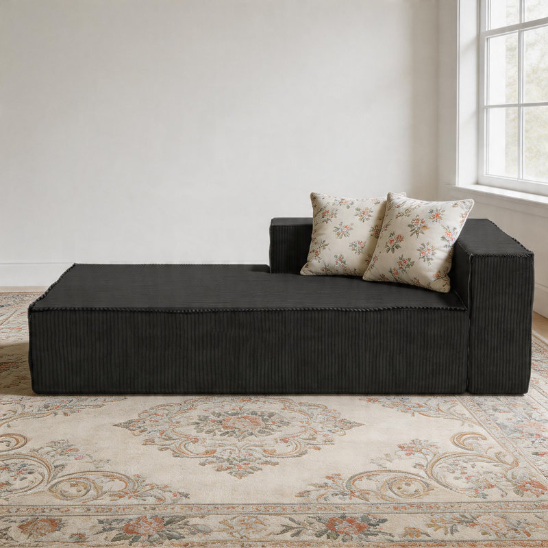 68" Luxury Chenille Compression Chaise Lounge No Assembly Required, Black