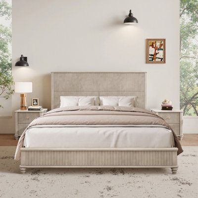 Cadre de lit en bois massif, cadre de lit plateforme avec tête de lit, grand lit en bois naturel, aucun sommier nécessaire