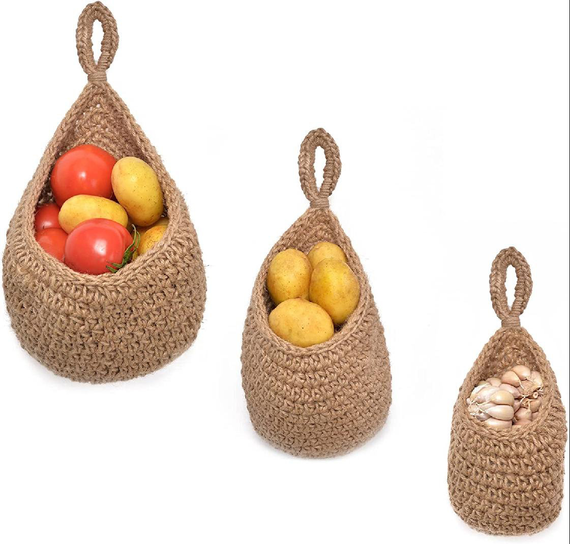 Jute Hanging Wall Baskets Kitchen Basket Rustic Baskets Set 