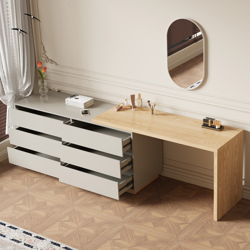Table de maquillage évolutive de 55,2 po avec 6 tiroirs de rangement