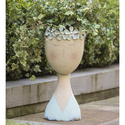 Pastel Outdoor Face Planter with Floral Accents
