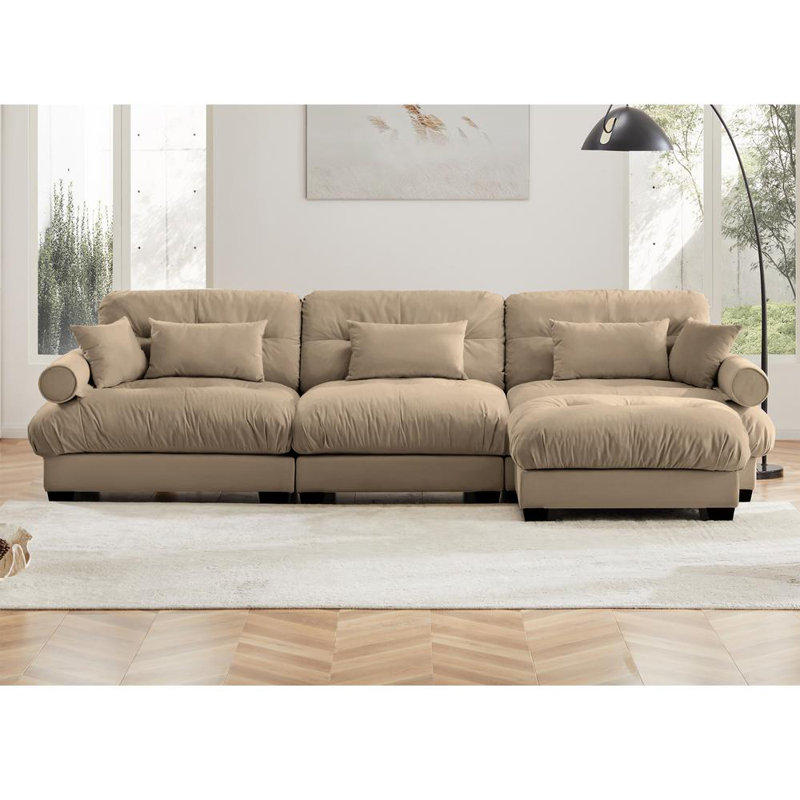 Luxurious Oversized Velvet Sectional, 35" H x 166" W x 37" D, Camel Velvet