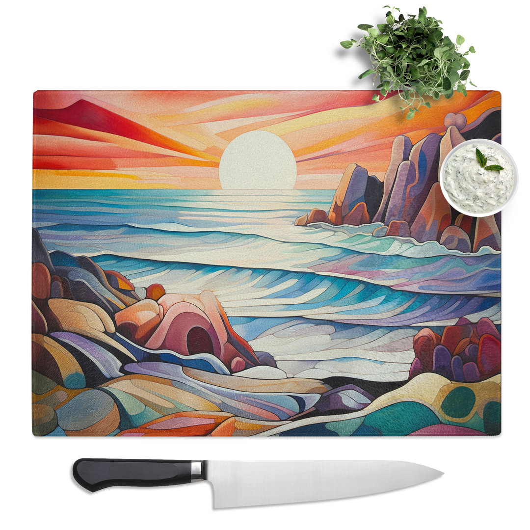 Seascape Orphism  Glass Chopping Board