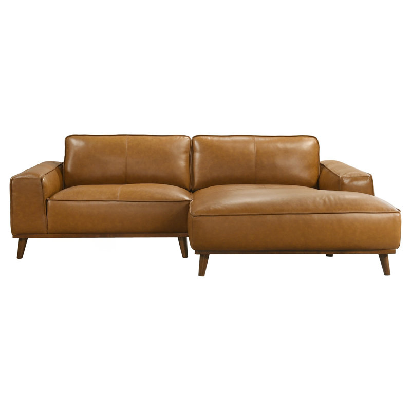 Canapé modulaire en cuir brun clair Kerrville, Cuir brun clair, Orienté à droite, Brun