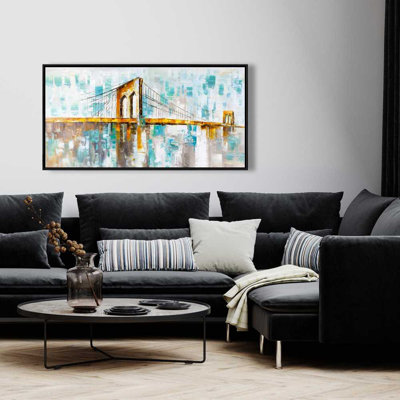 Brooklyn Bridge Brown Cities Framed Canvas - Home Decor Art