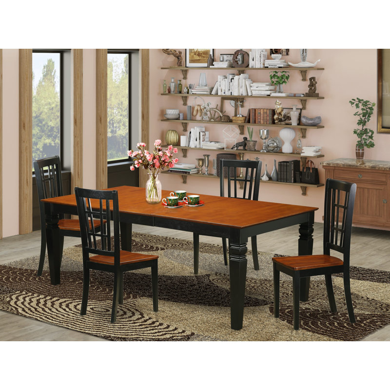 5 Piece Dinette Set for 4 Includes a Rectangle Dining Room Table with Butterfly Leaf and 4 Dining Chairs, Black & Cherry