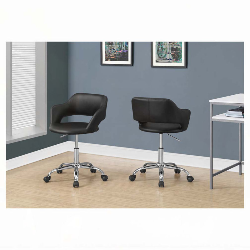 Office Chair,Adjustable Height,Swivel,Ergonomic,Armrests,Computer Desk,Work,Black Leather Look,Chrome Metal,Contemporary,
