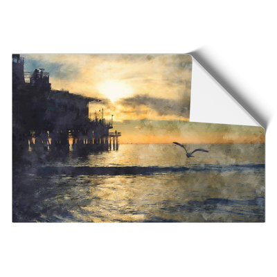 Seagull by the Pier Painting - Frameless Print