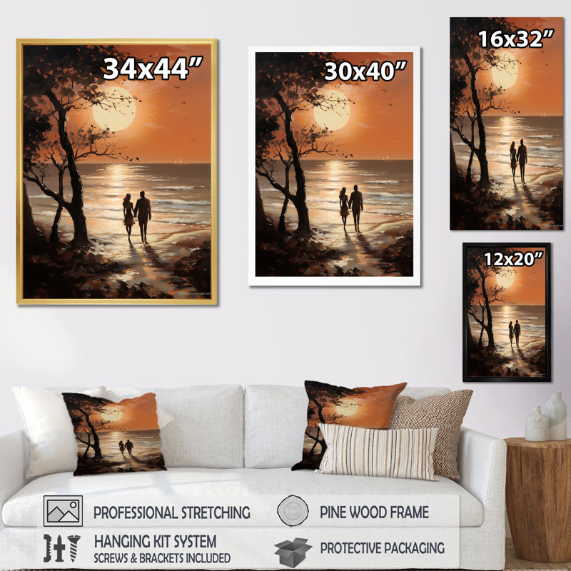 «Louisette Romantic Couple Landscape Embraces The Sunset V», reproduction sur toile, H 20 po x l 12 po x P 1 po