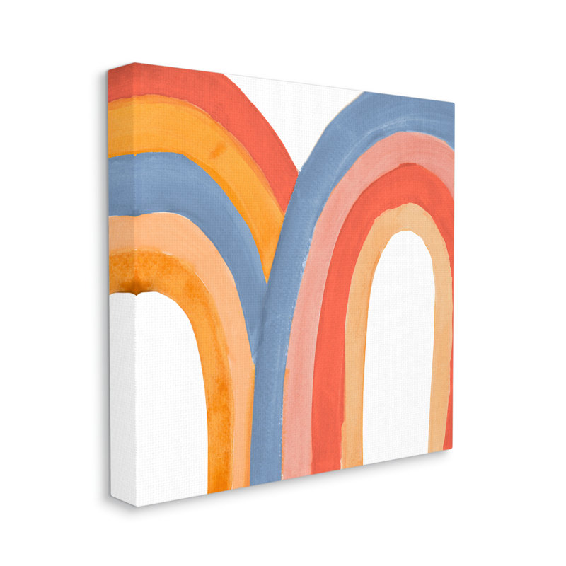 Playful Double Rainbow Arches Blue Red Orange par Emily Navas - Peinture, Toile tendue, H 17 po x l 17 po