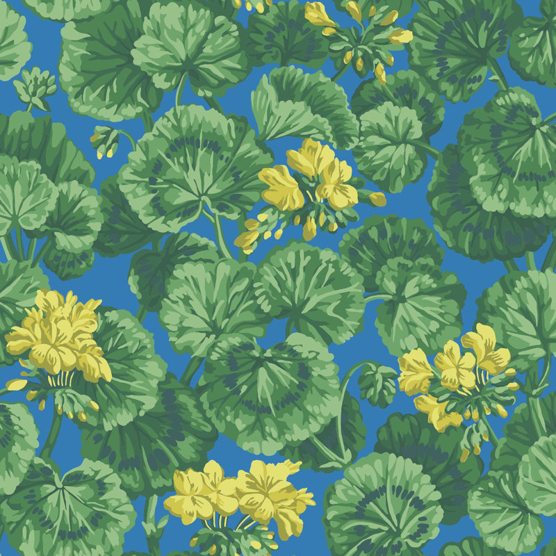 Geranium Floral Wallpaper Roll, Lemon/Forest Green/Electric Blue