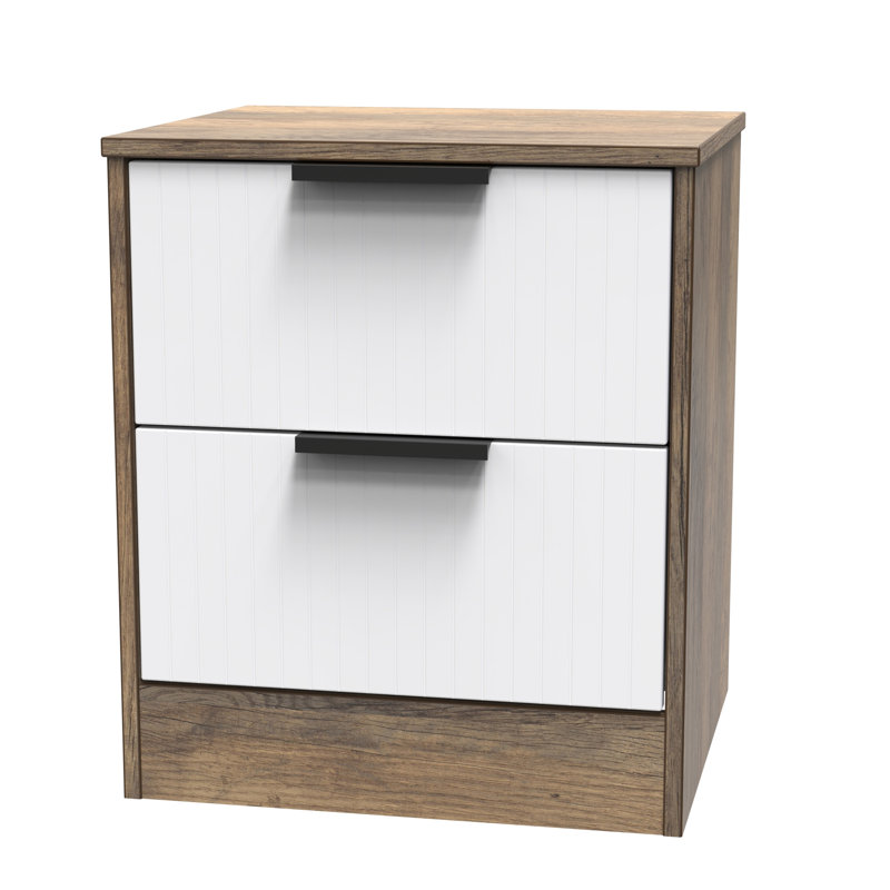Las Vegas 45cm W Manufactured Wood Bedside Table, White Matt/Vintage Oak