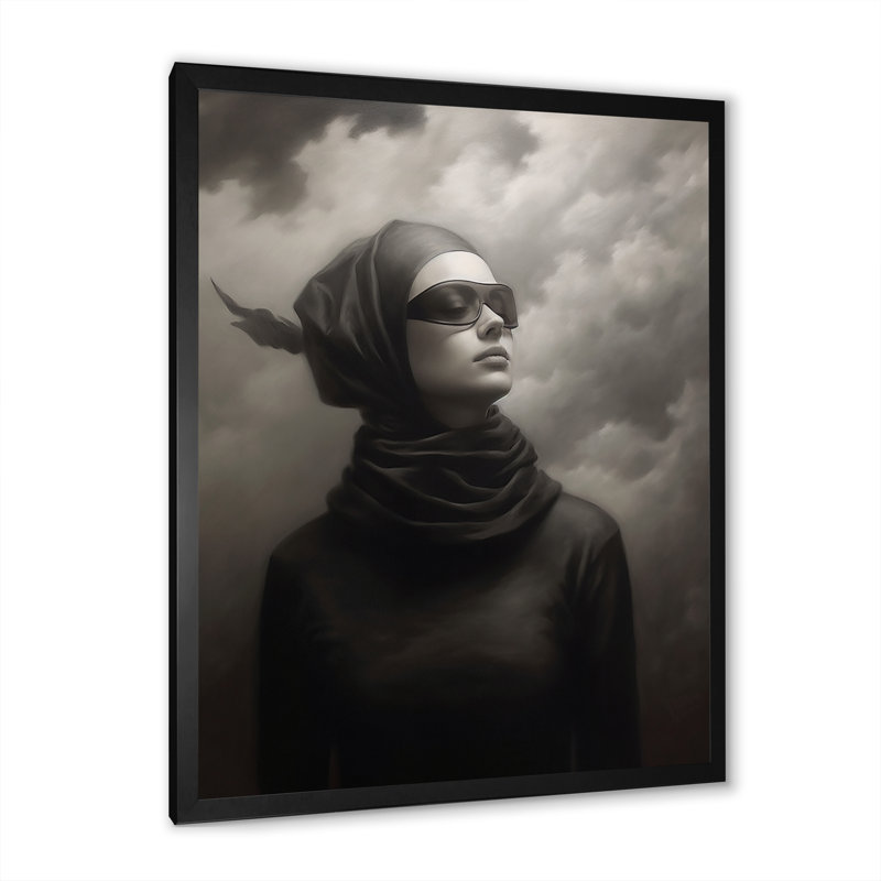 Portrait monochrome d'une femme rêveuse avec lunettes de soleil sur toile, H 40 po x l 30 po x P 1,5 po, Cadre simple noir