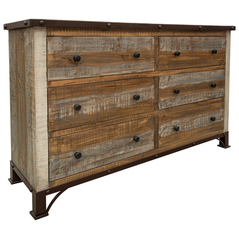 Dodge Lupita 3 Drawer 61" W Solid Wood Double Dresser (MIRROR NOT INCLUDED), Brown