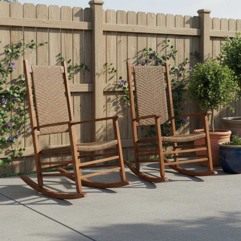 Chaise berçante Aleatha avec dossier résistant aux intempéries (ensemble de 2), Chêne